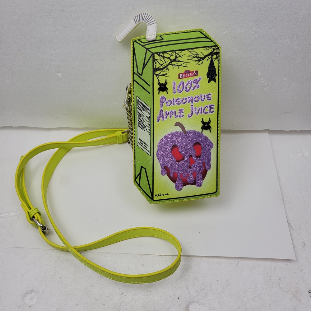 Betsey Johnson Neon Lime Green Glitter Apple Juice Carton Crossbody